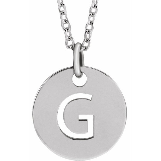 14K White Initial G 10 mm Disc 16-18 Necklace