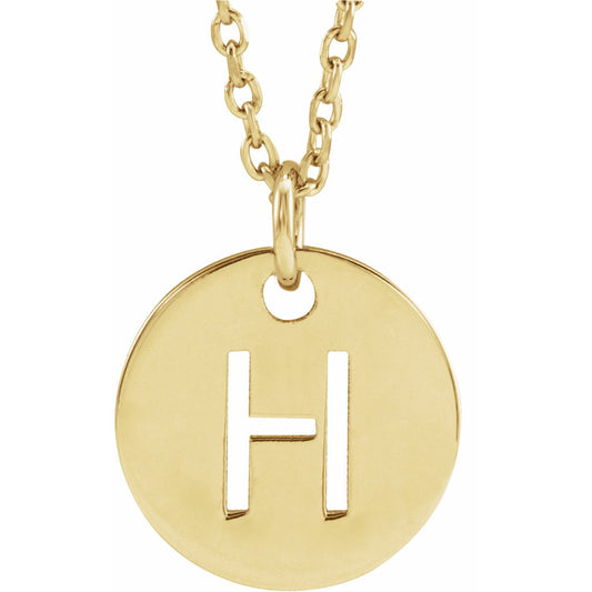 14K Yellow Initial H 10 mm Disc 16-18 Necklace