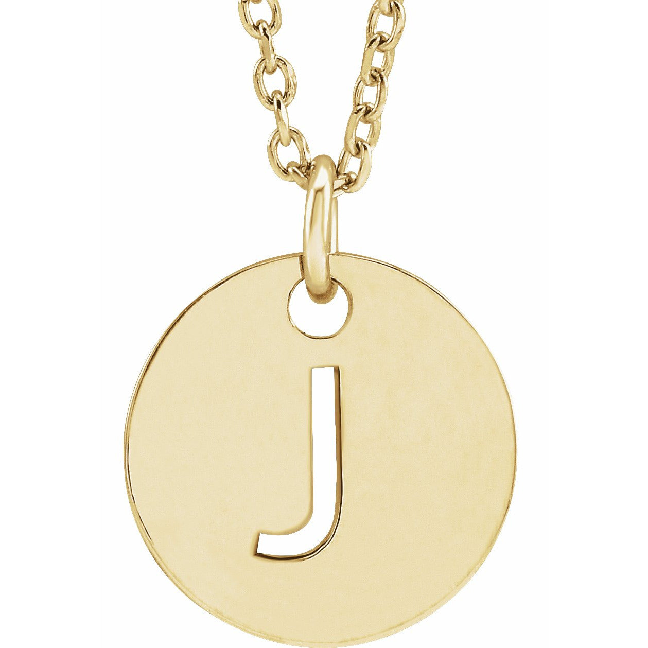 14K Yellow Initial J 10 mm Disc 16-18 Necklace