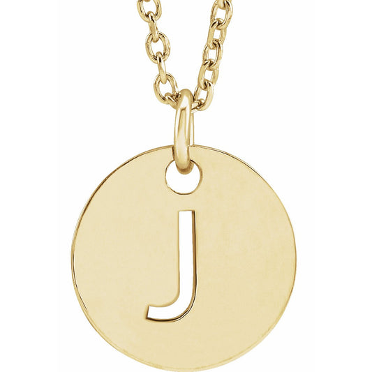 14K Yellow Initial J 10 mm Disc 16-18 Necklace