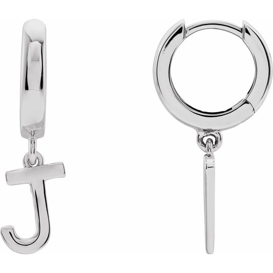 14K White Single Initial J Huggie