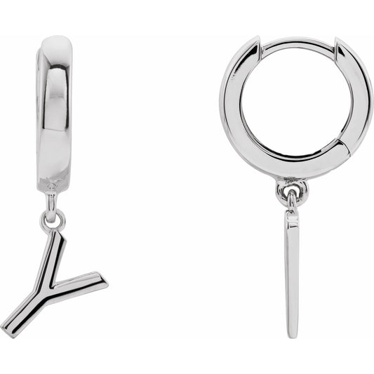 14K White Single Initial Y Huggie
