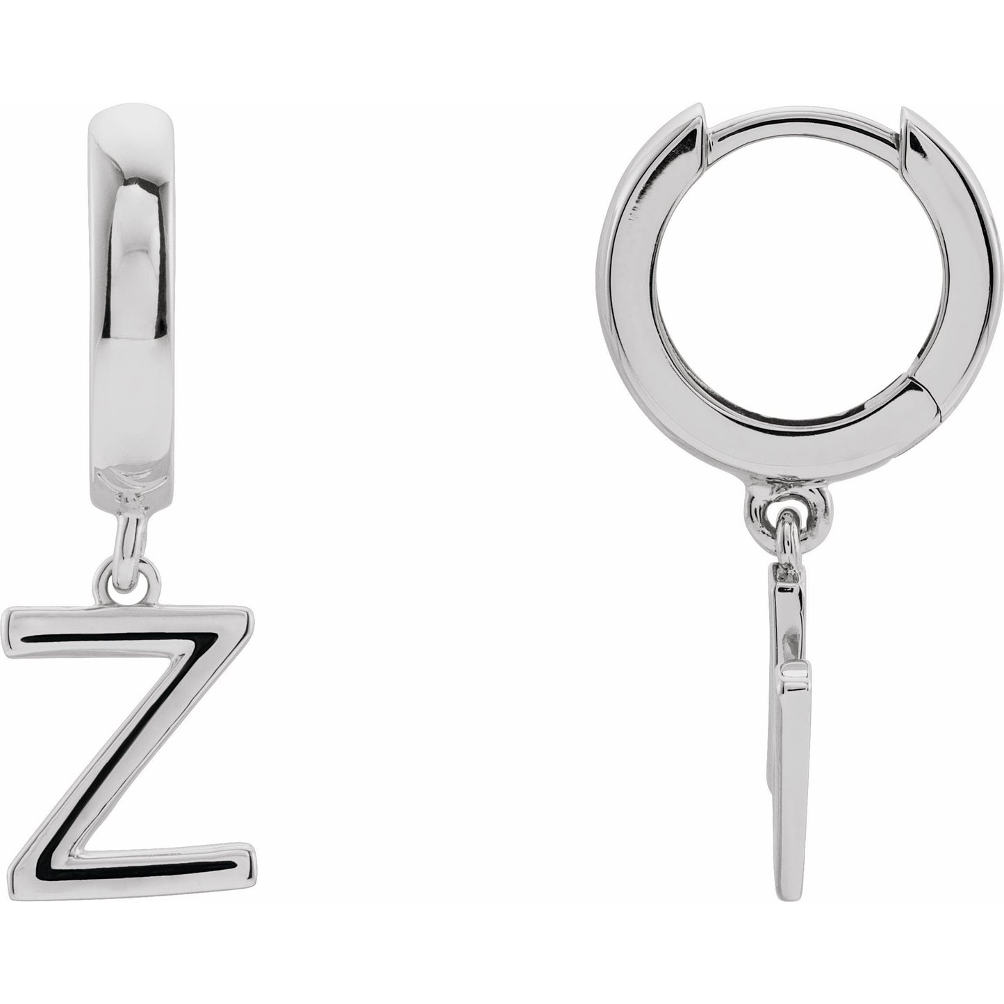 14K White Single Initial Z Huggie