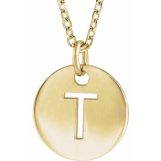14K Yellow Initial T 10 mm Disc 16-18 Necklace