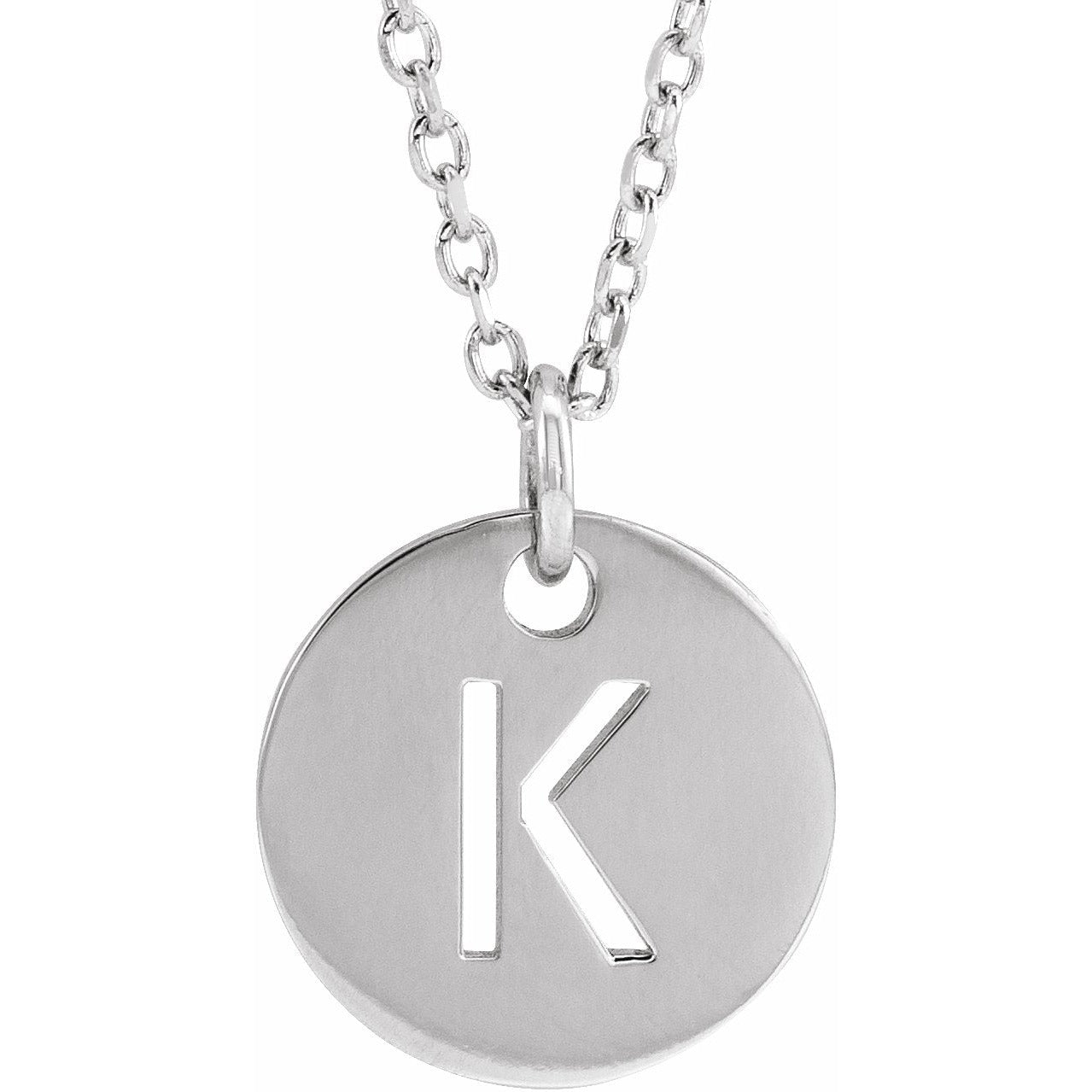 14K White Initial K 10 mm Disc 16-18 Necklace