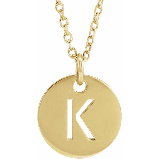 14K Yellow Initial K 10 mm Disc 16-18 Necklace