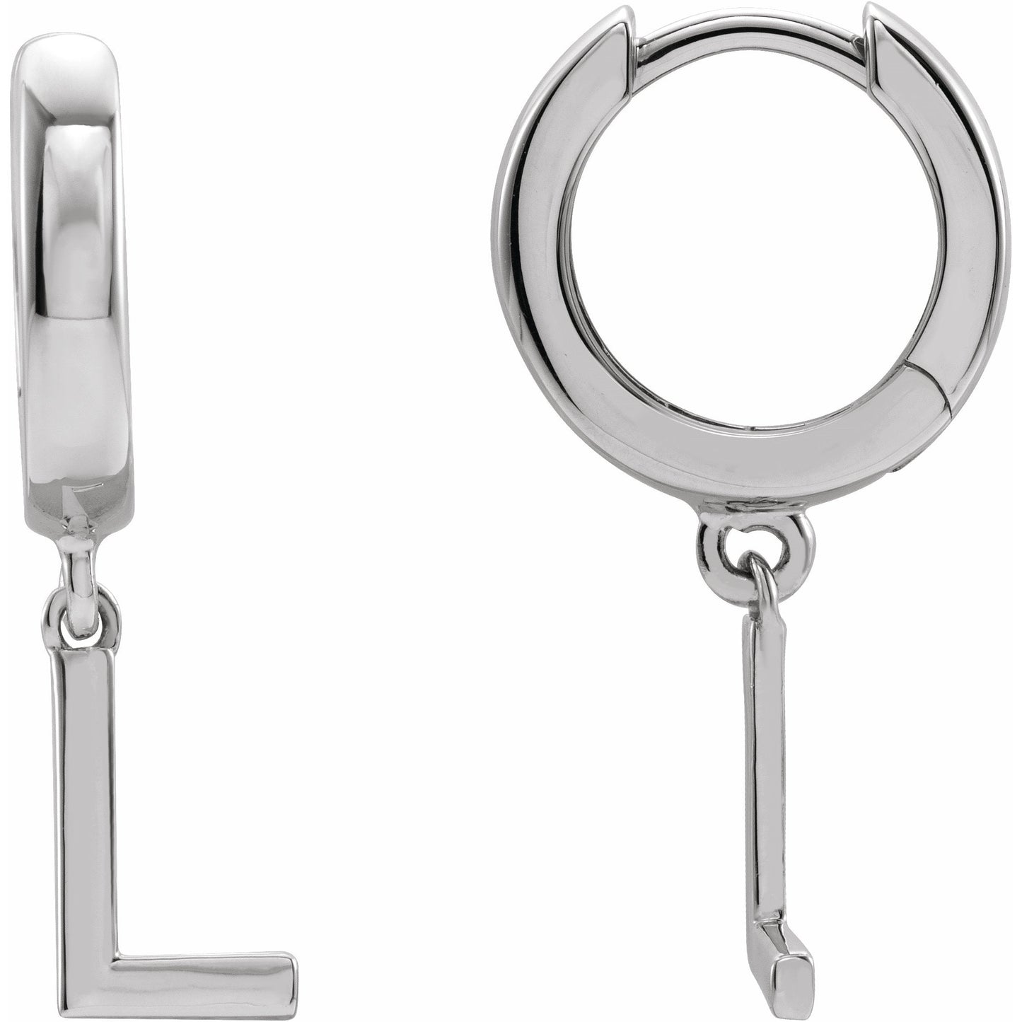 14K White Single Initial L Huggie