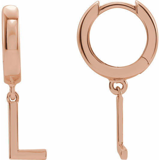 14K Rose Single Initial L Huggie