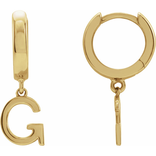 14K Yellow Single Initial G Huggie