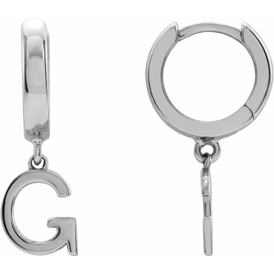 14K White Single Initial G Huggie