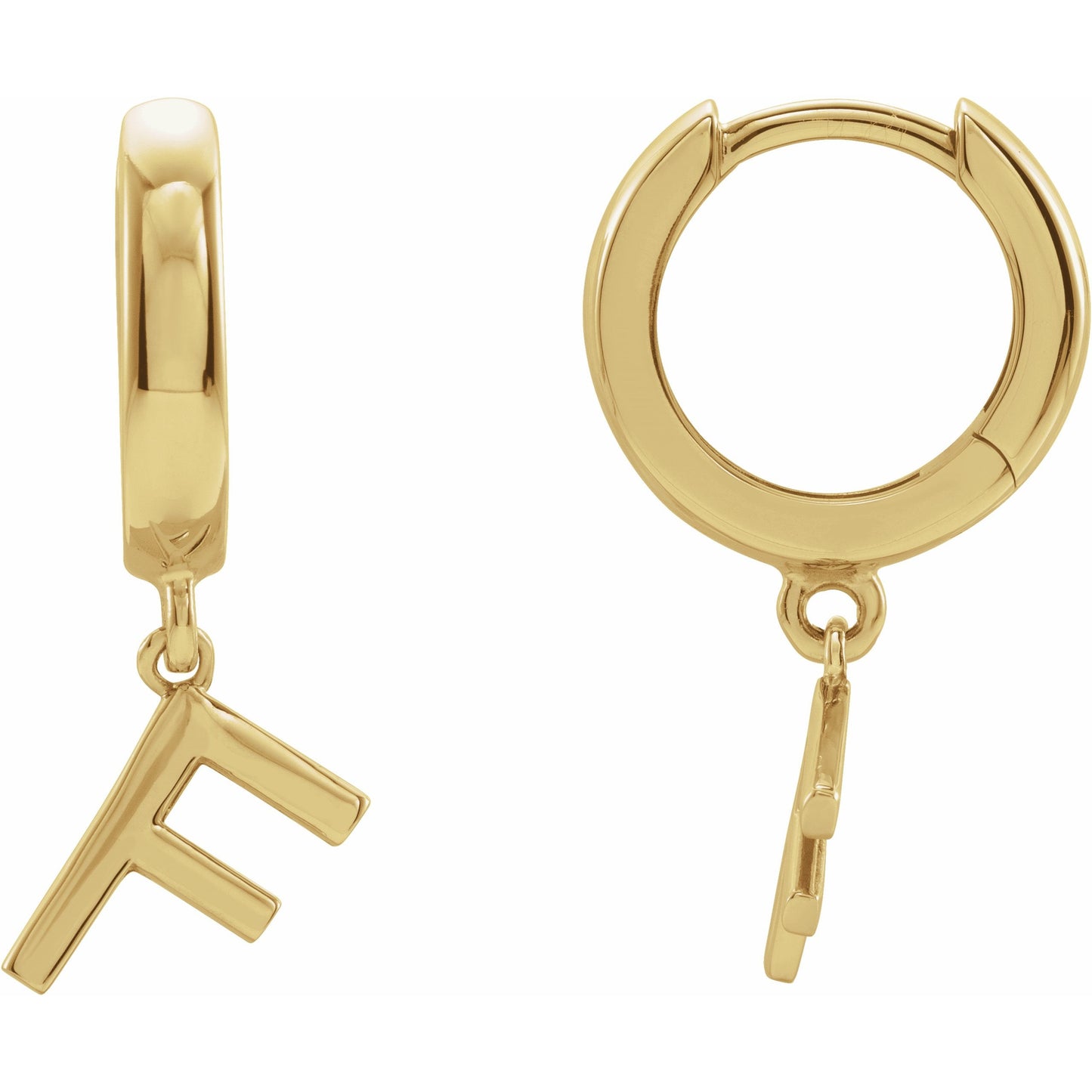 14K Yellow Single Initial F Huggie