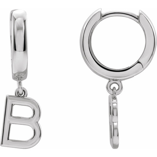14K White Single Initial B Huggie