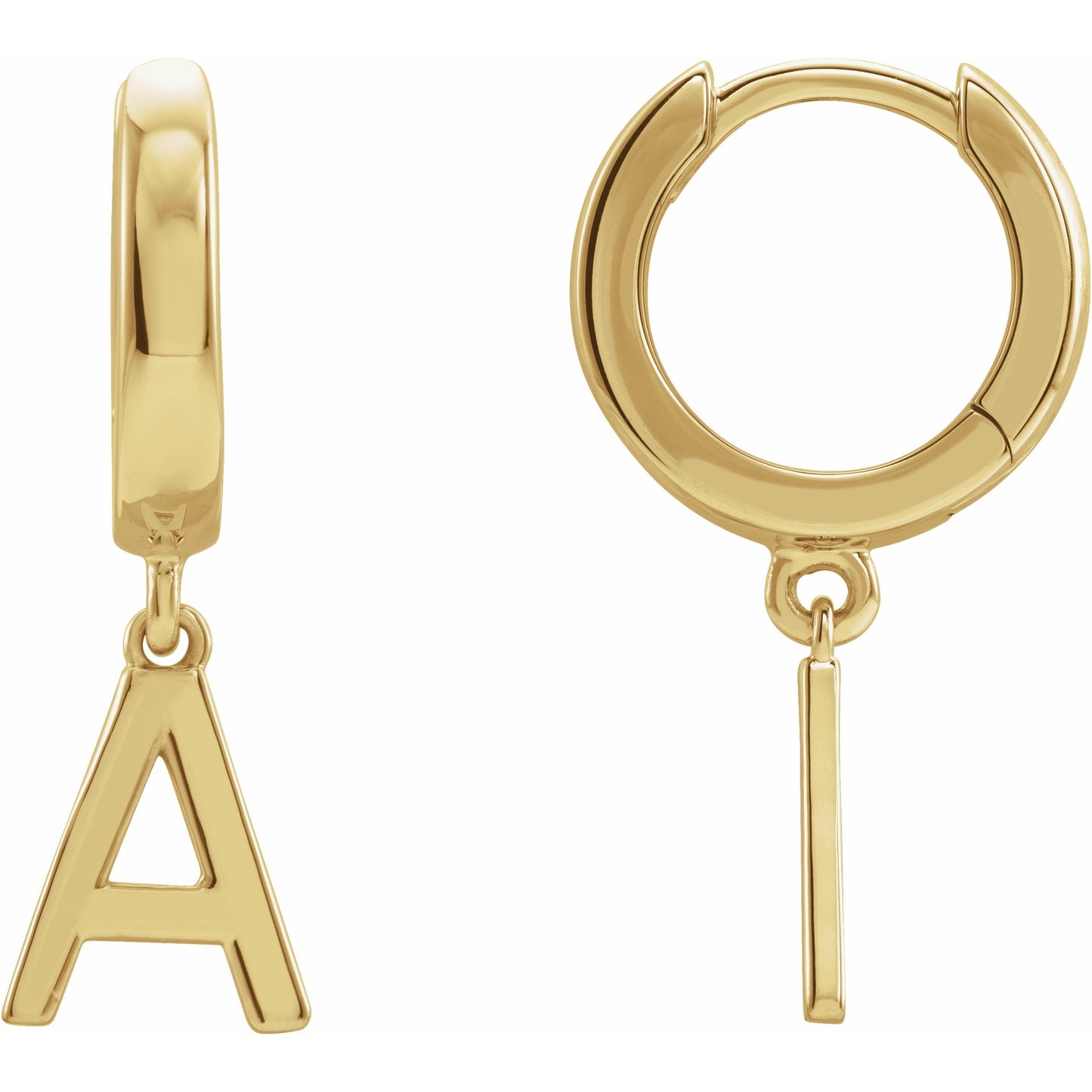 14K Yellow Single Initial A Huggie