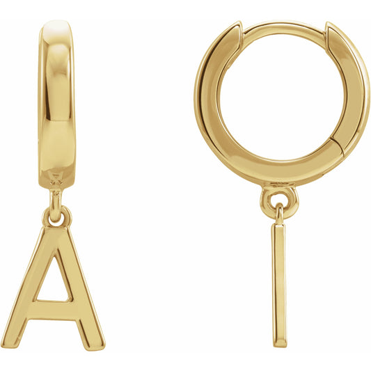 14K Yellow Single Initial A Huggie