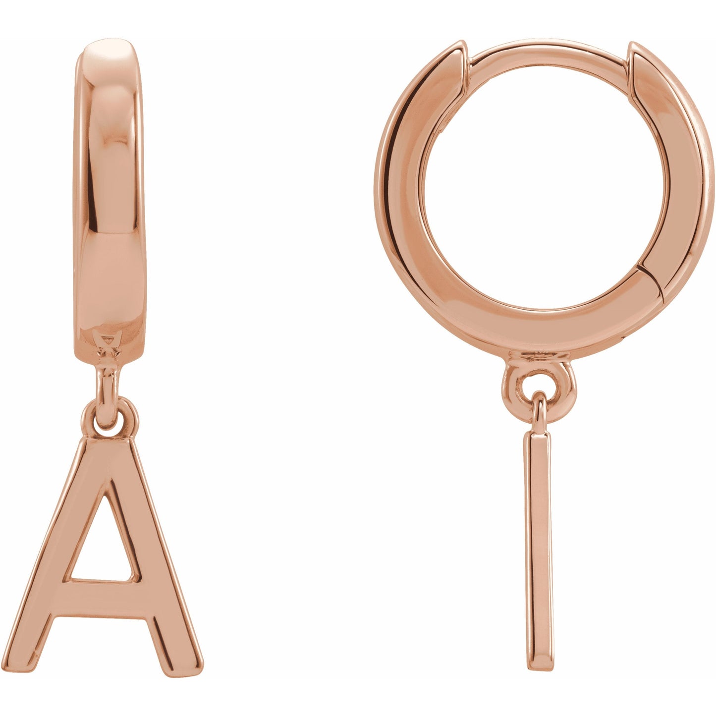 14K Rose Single Initial A Huggie