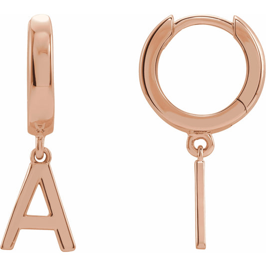 14K Rose Single Initial A Huggie