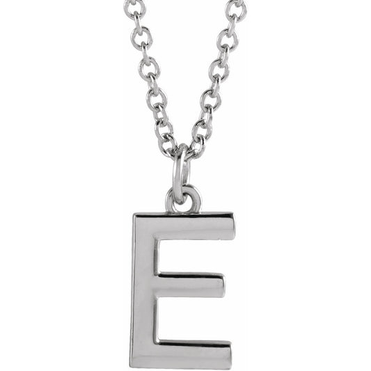 14K White Initial E Dangle 16 Necklace