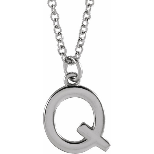 14K White Initial Q Dangle 18 Necklace