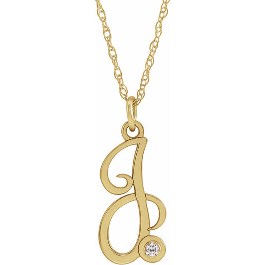14K Yellow Gold-Plated .02 CT Diamond Script Initial J 16-18 Necklace