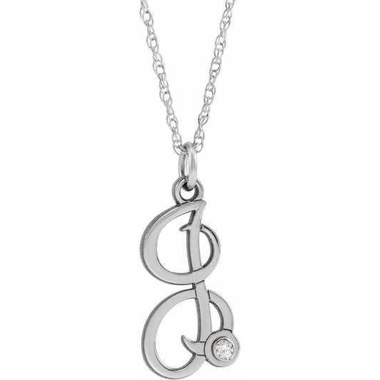 14K White .02 CT Diamond Script Initial I 16-18 Necklace