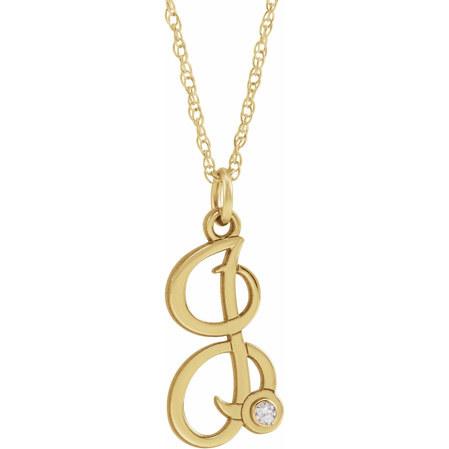 14K Yellow .02 CT Diamond Script Initial I 16-18 Necklace
