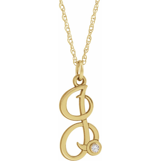14K Yellow .02 CT Diamond Script Initial I 16-18 Necklace
