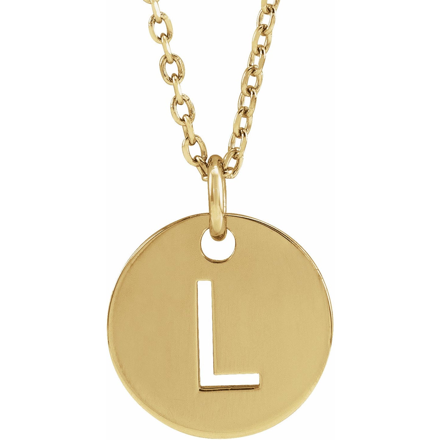 14K Yellow Initial L 10 mm Disc 16-18 Necklace