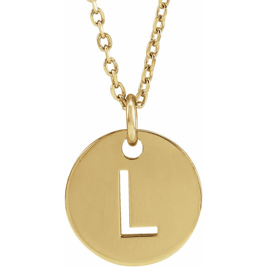 14K Yellow Initial L 10 mm Disc 16-18 Necklace
