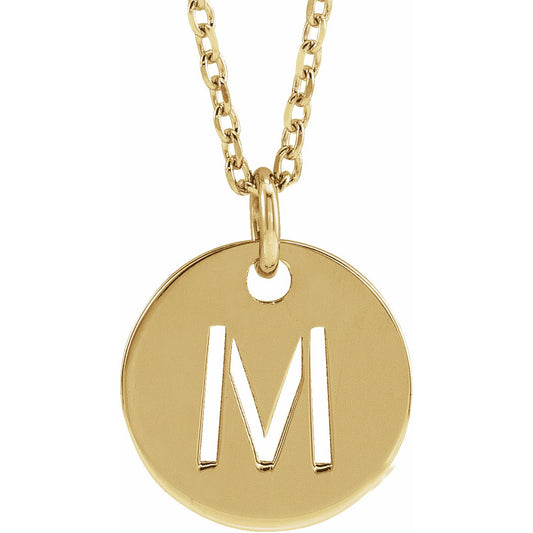 14K Yellow Initial M 10 mm Disc 16-18 Necklace