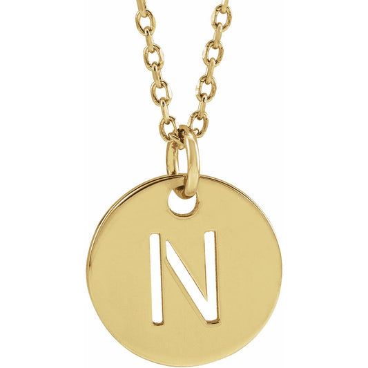 14K Yellow Initial N 10 mm Disc 16-18 Necklace