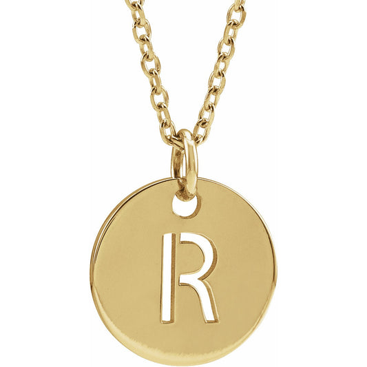 14K Yellow Initial R 10 mm Disc 16-18 Necklace