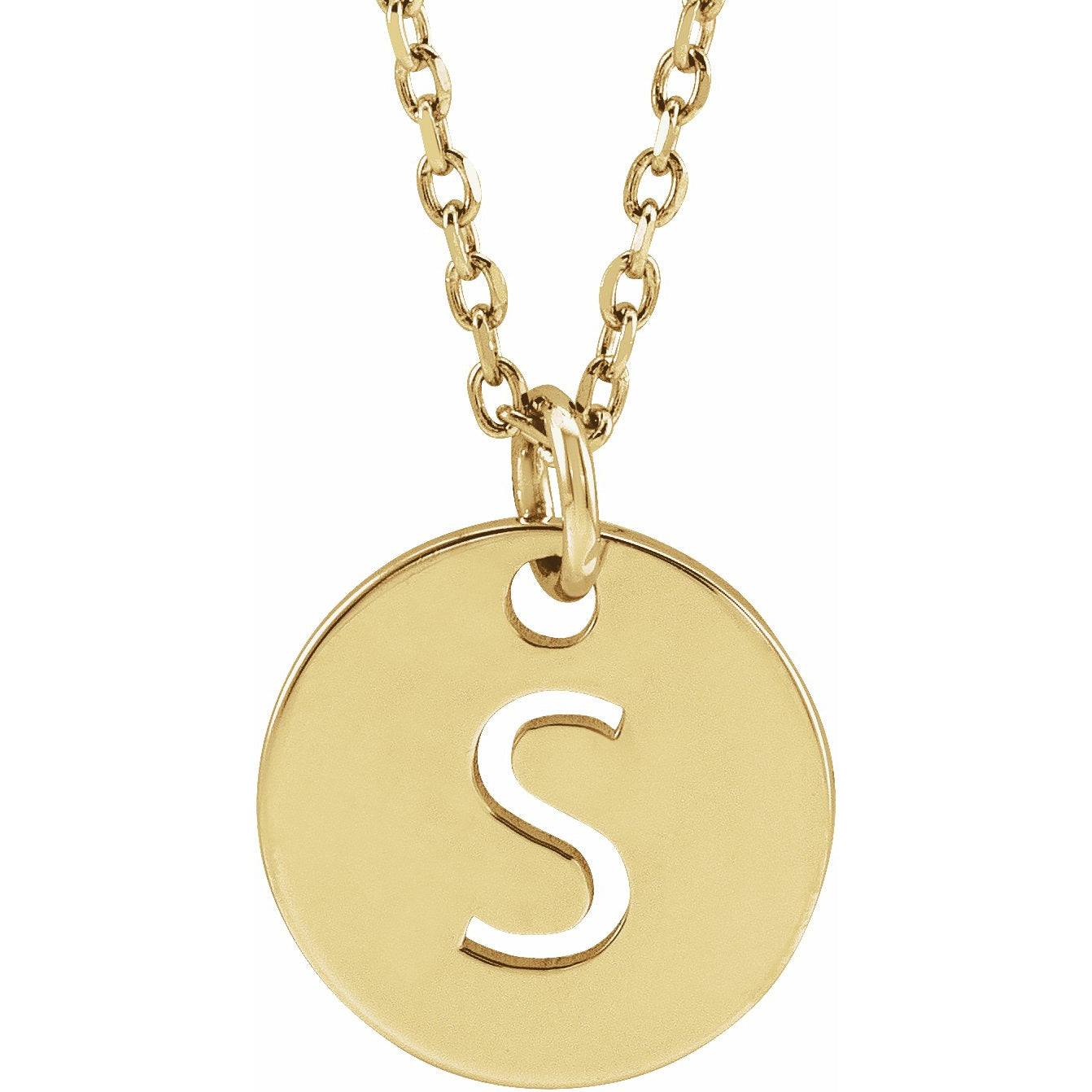 14K Yellow Initial S 10 mm Disc 16-18 Necklace