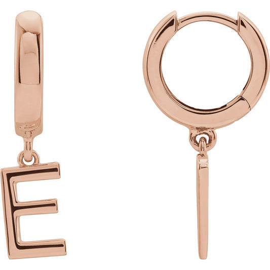 14K Rose Single Initial E Huggie