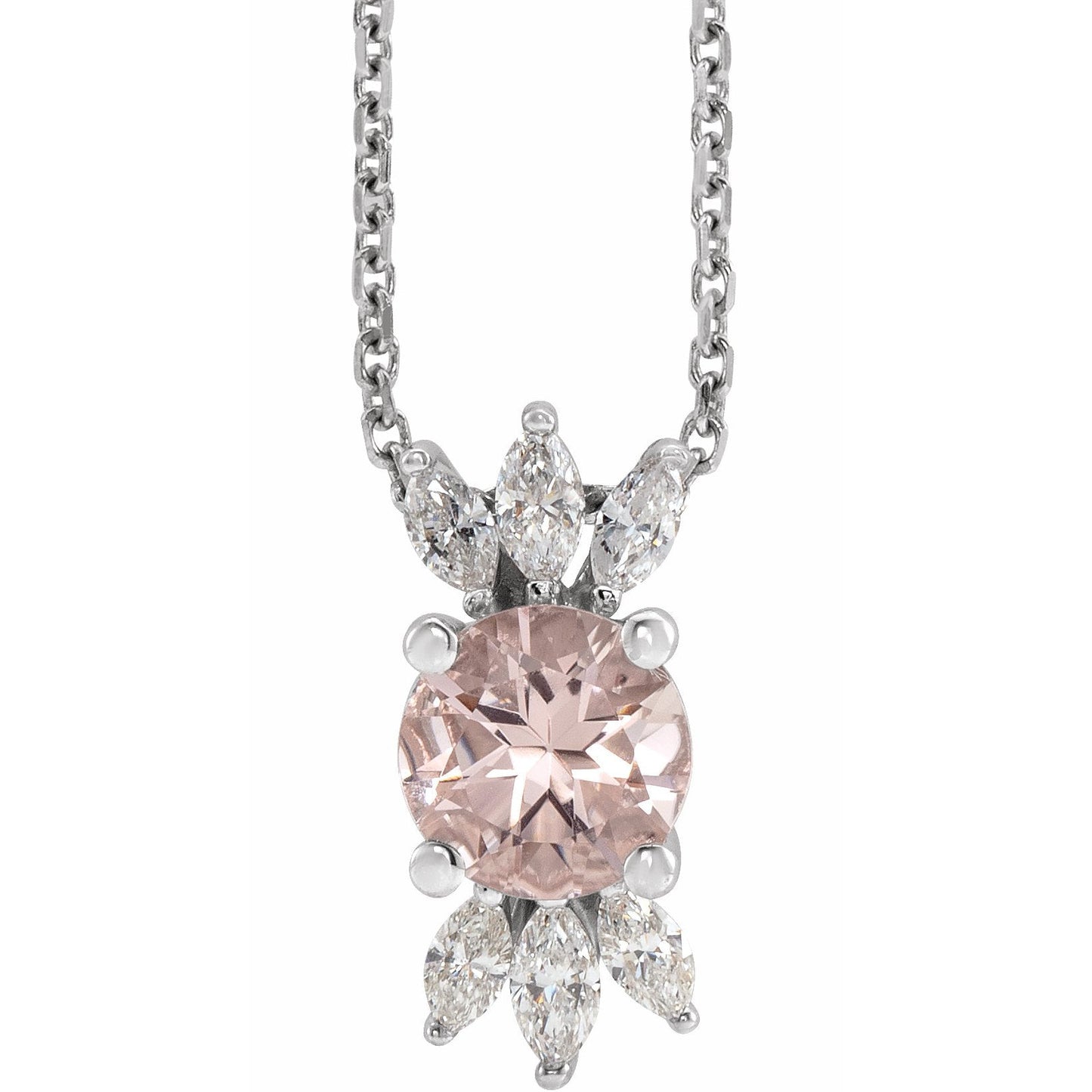 14K White Pink Morganite & 1/5 CTW Diamond 16-18 Necklace