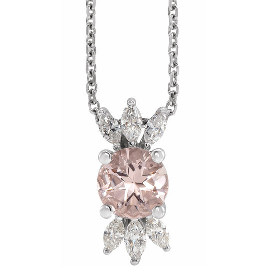 14K White Pink Morganite & 1/5 CTW Diamond 16-18 Necklace