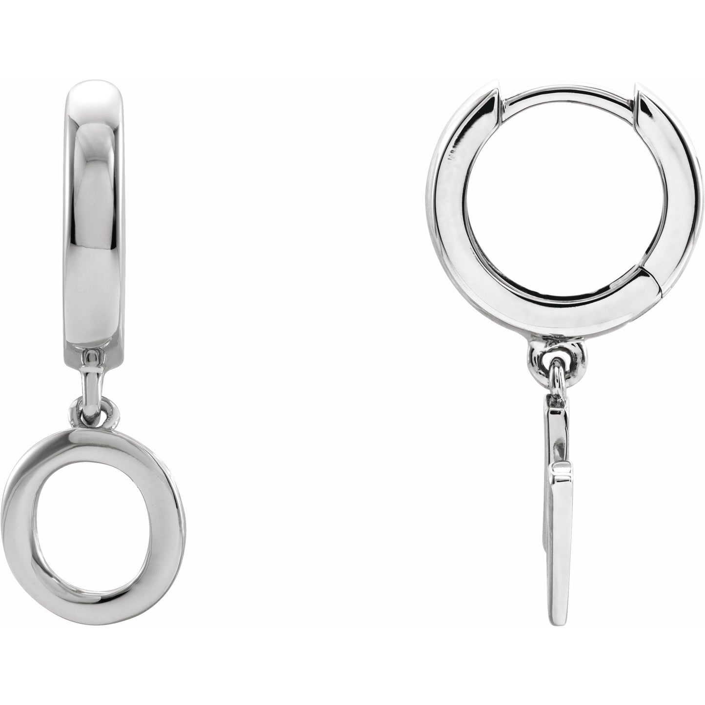 14K White Single Initial O Huggie