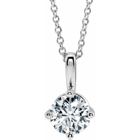 14K White 5 mm Round White Sapphire Solitaire 16-18 Necklace