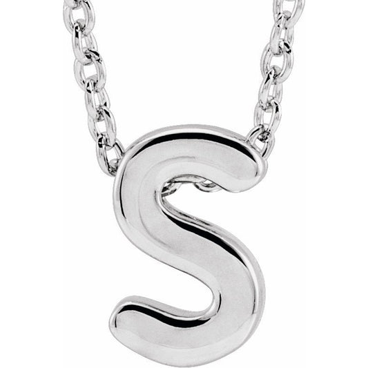 14K White Initial S Slide Pendant 16-18 Necklace