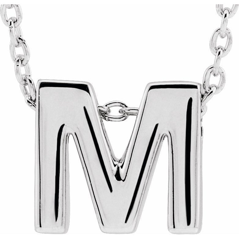 14K White Initial M Slide Pendant 16-18 Necklace