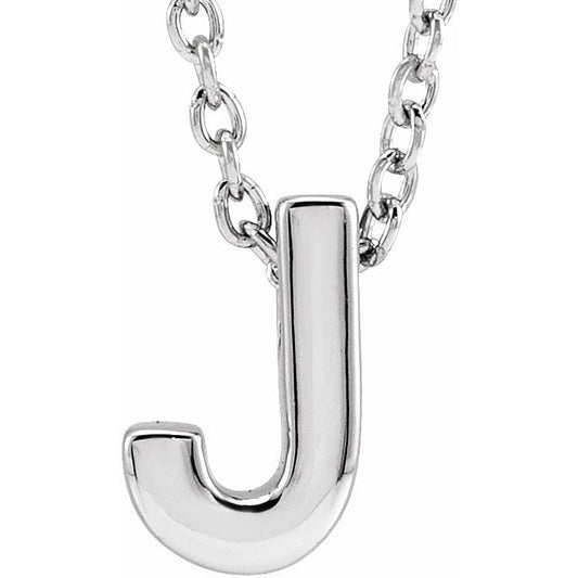 14K White Initial J Slide Pendant 16-18 Necklace