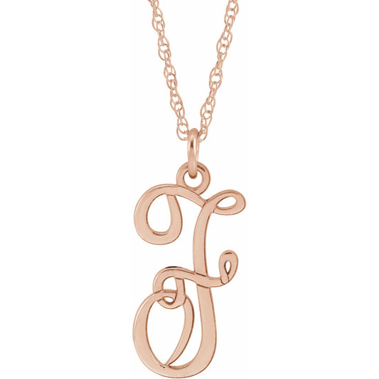 14K Rose Script Initial F 16-18 Necklace