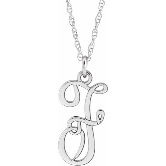 14K White Script Initial F 16-18 Necklace
