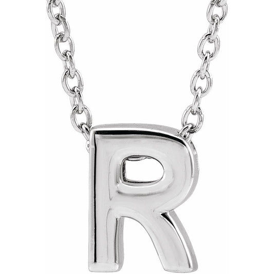14K White Initial R Slide Pendant 16-18 Necklace