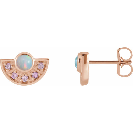 14K Rose Ethiopian Opal & Pink Sapphire Fan Earrings