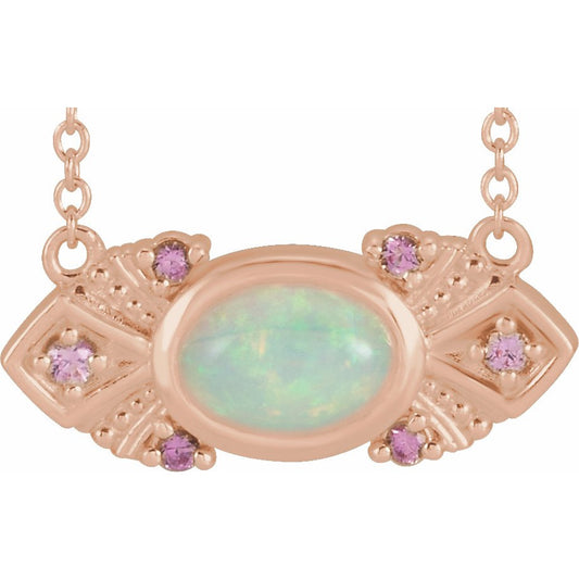 14K Rose Ethiopian Opal & Pink Sapphire Vintage-Inspired 18 Necklace