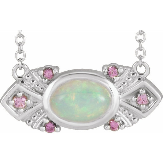 14K White Ethiopian Opal & Pink Sapphire Vintage-Inspired 18 Necklace