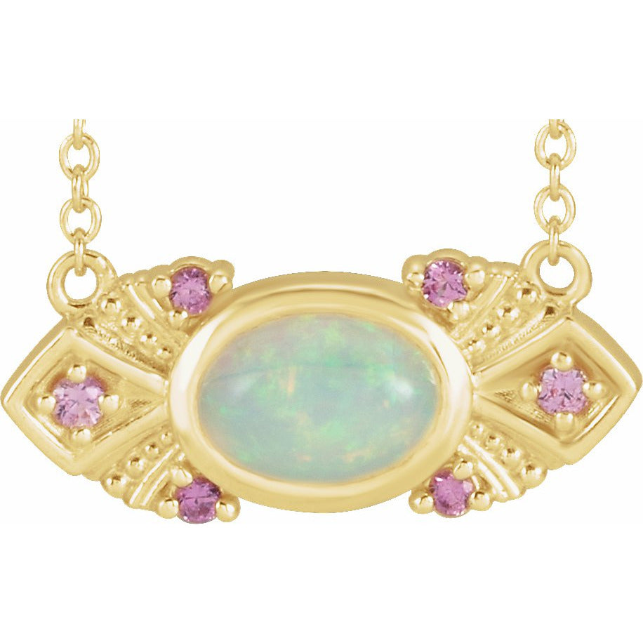 14K Yellow Ethiopian Opal & Pink Sapphire Vintage-Inspired 18 Necklace