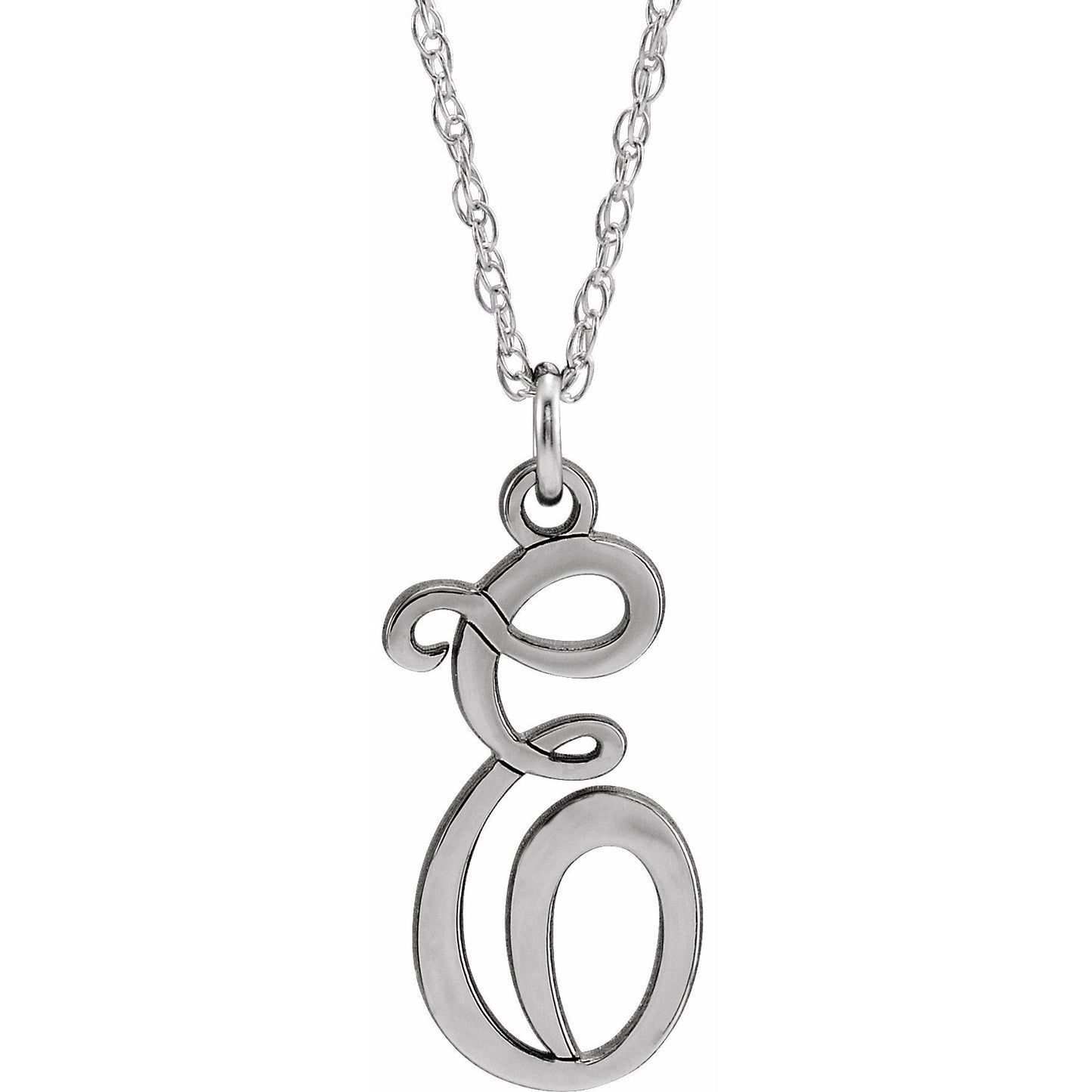 14K White Script Initial E 16-18 Necklace
