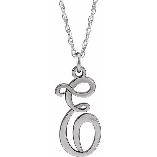 14K White Script Initial E 16-18 Necklace