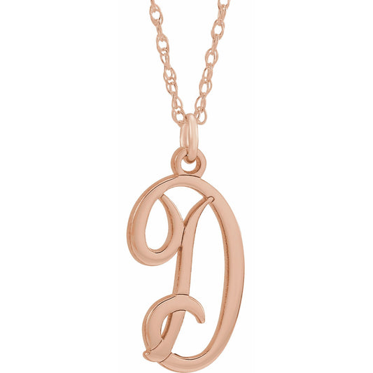 14K Rose Script Initial D 16-18 Necklace